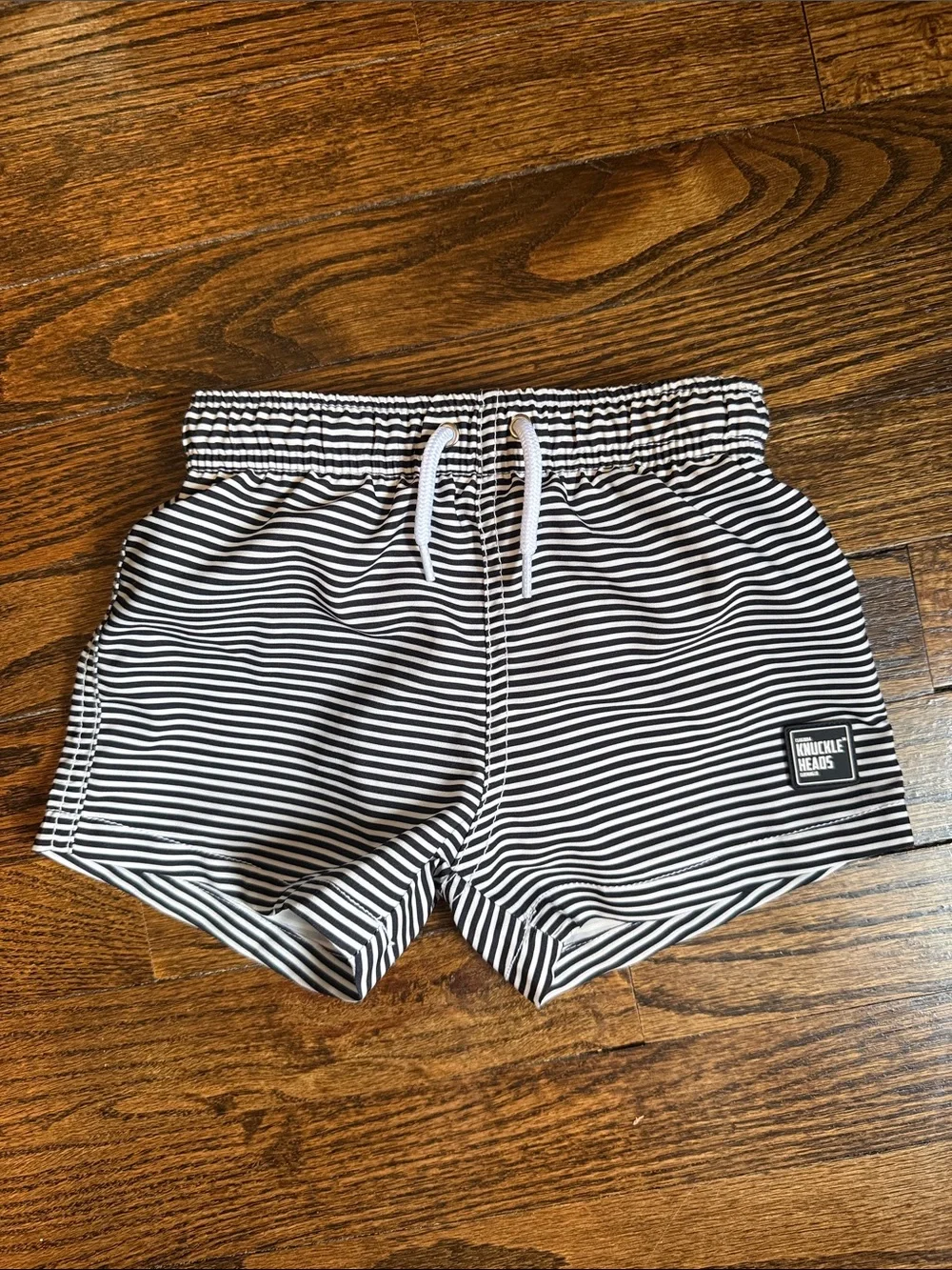 Knuckle Heads Boy’s Striped Black & White Drawstring Swim Shorts Size 3T